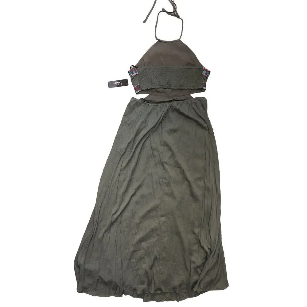 Lulus Little Beach Olive Green Lined Cutout‎ Embroidered Maxi Dress NWT L - Picture 6 of 15